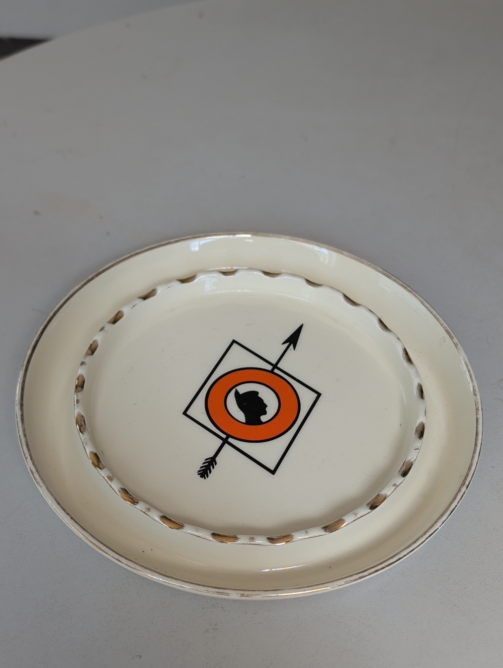 Cream  Orange Ceramic Serving Plate Southwestern Native American Graphic